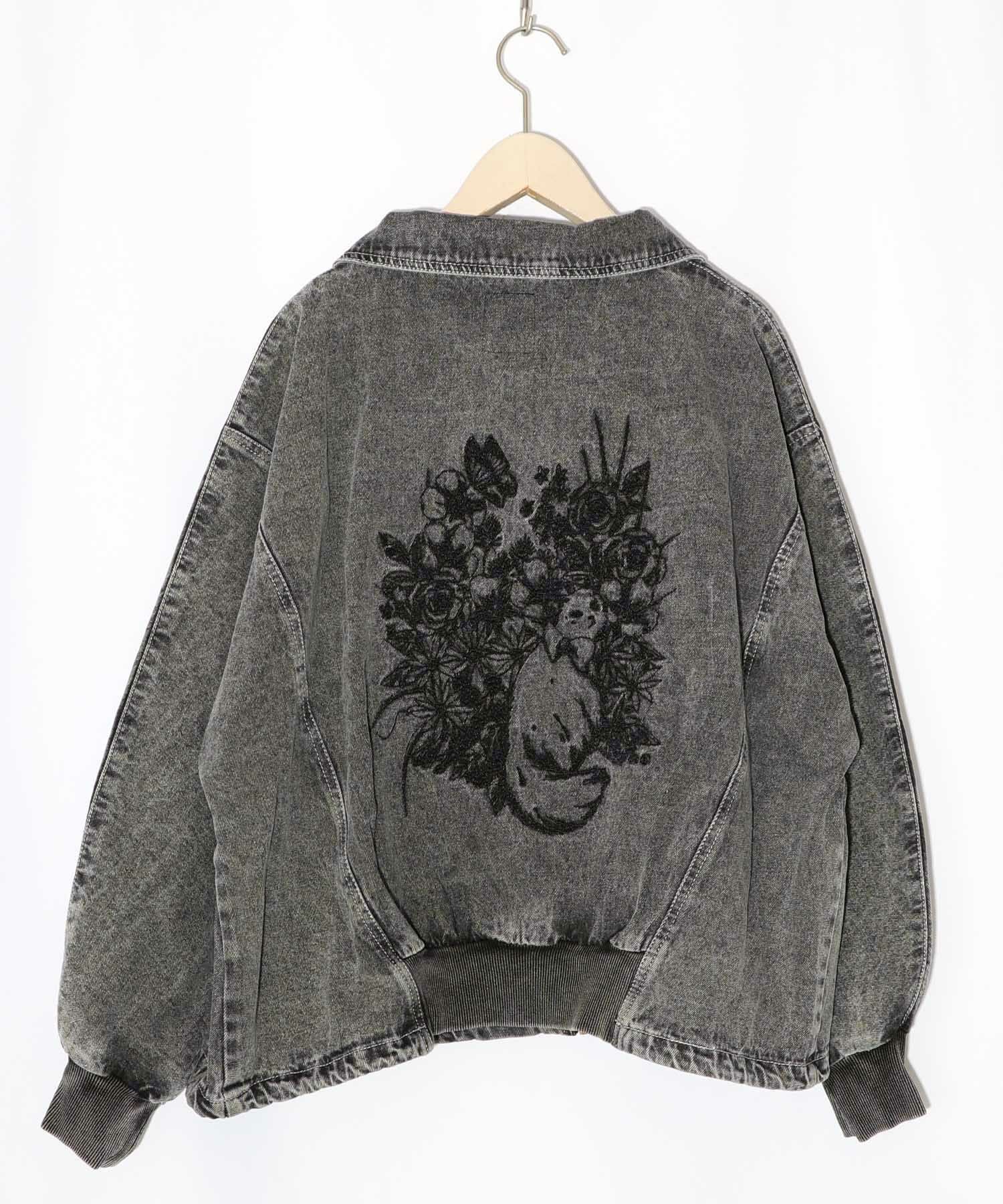 161614：ヴィンテージ風ネコ刺繍デニムジャケットの通販-ScoLar