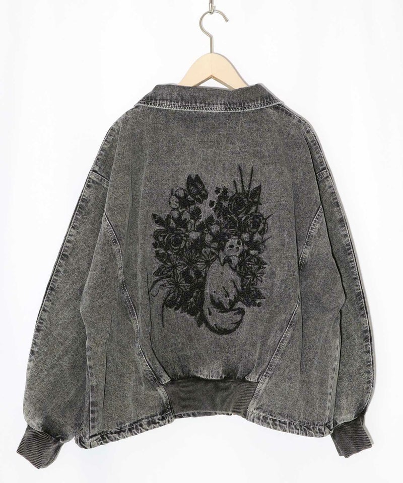 ヴィンテージ風ネコ刺繍デニムジャケット-10