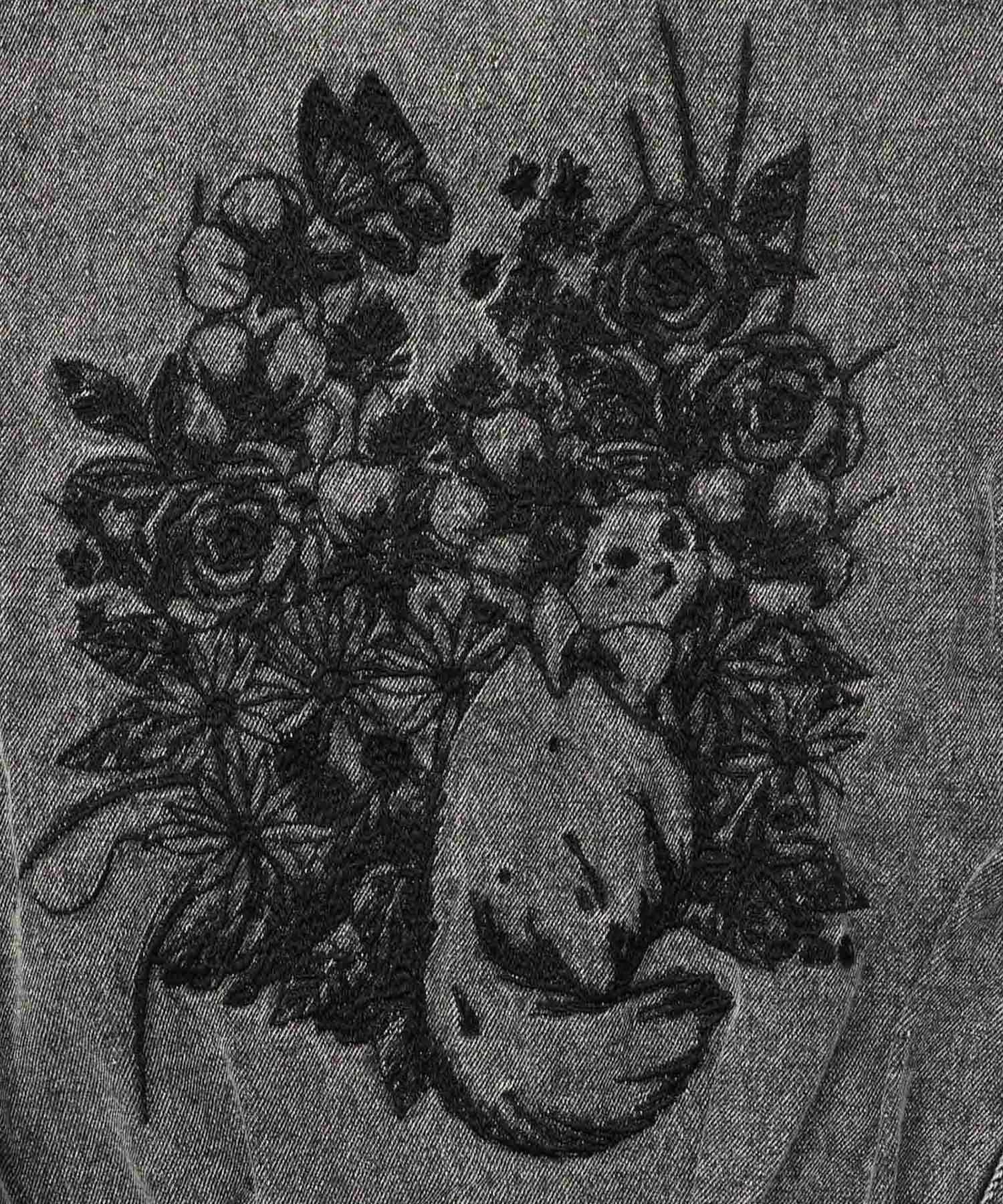 161614：ヴィンテージ風ネコ刺繍デニムジャケットの通販-ScoLar