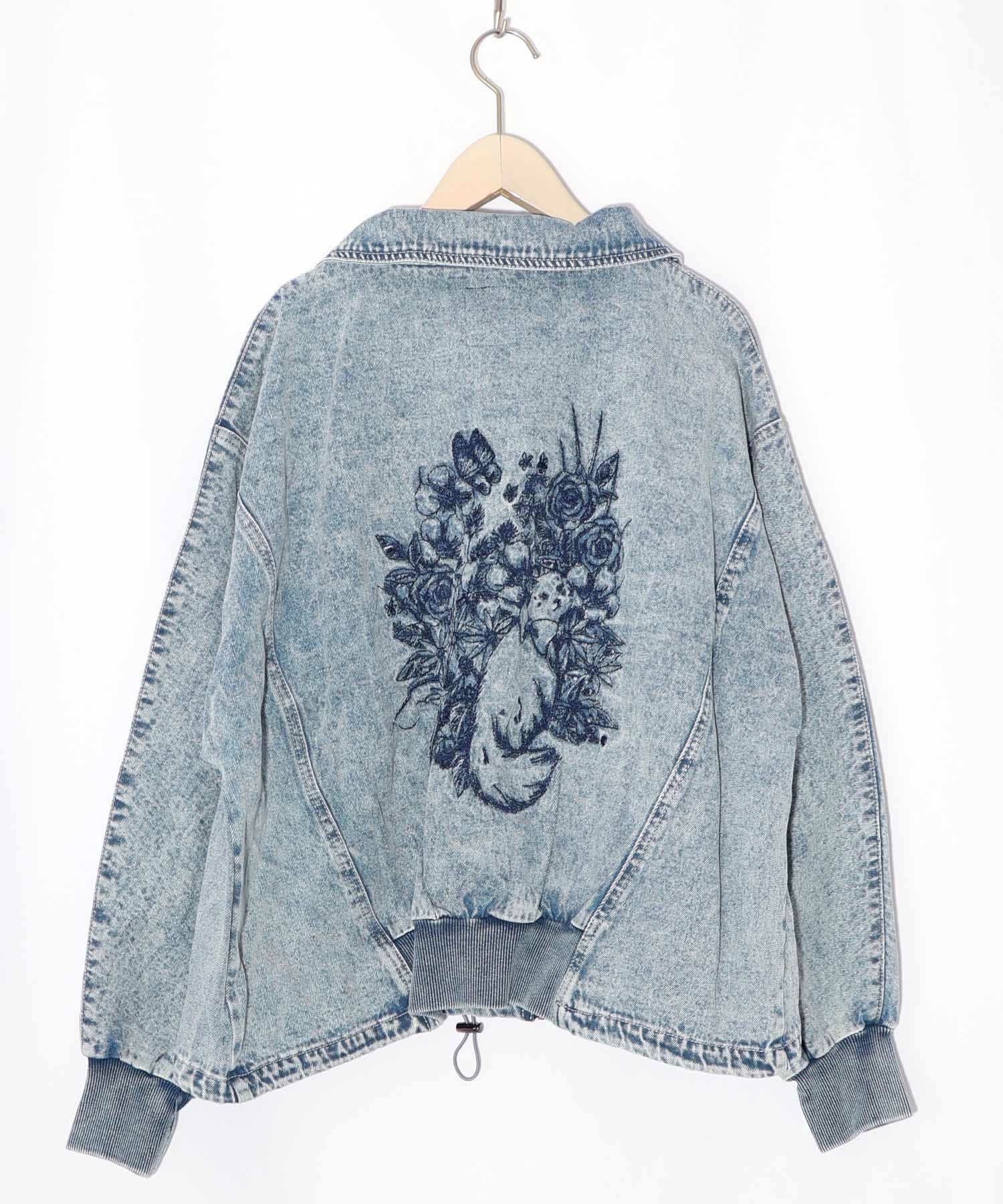 161614：ヴィンテージ風ネコ刺繍デニムジャケットの通販-ScoLar