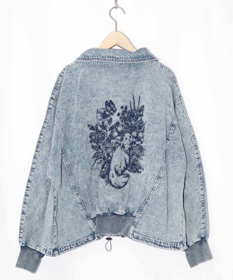 ヴィンテージ風ネコ刺繍デニムジャケット-13