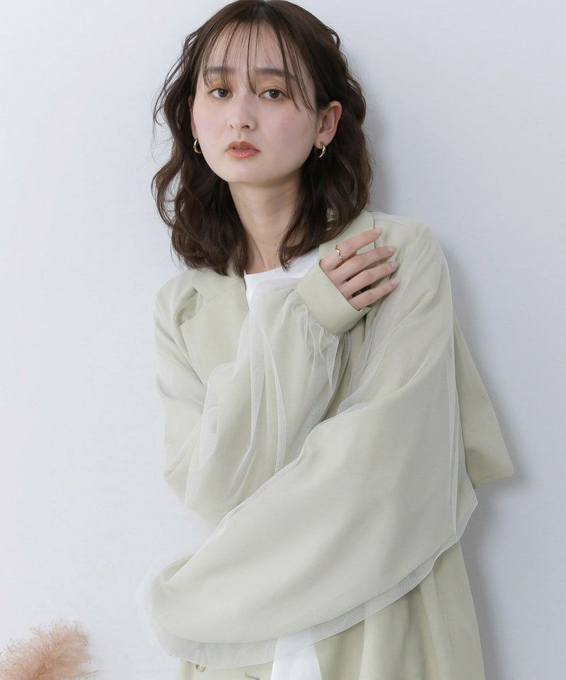 チュール重ね花刺繍ロングコート-9