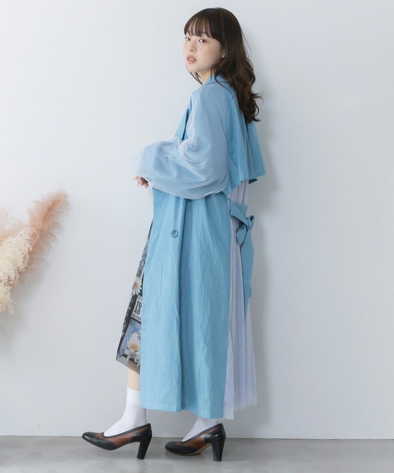 チュール重ね花刺繍ロングコート-14