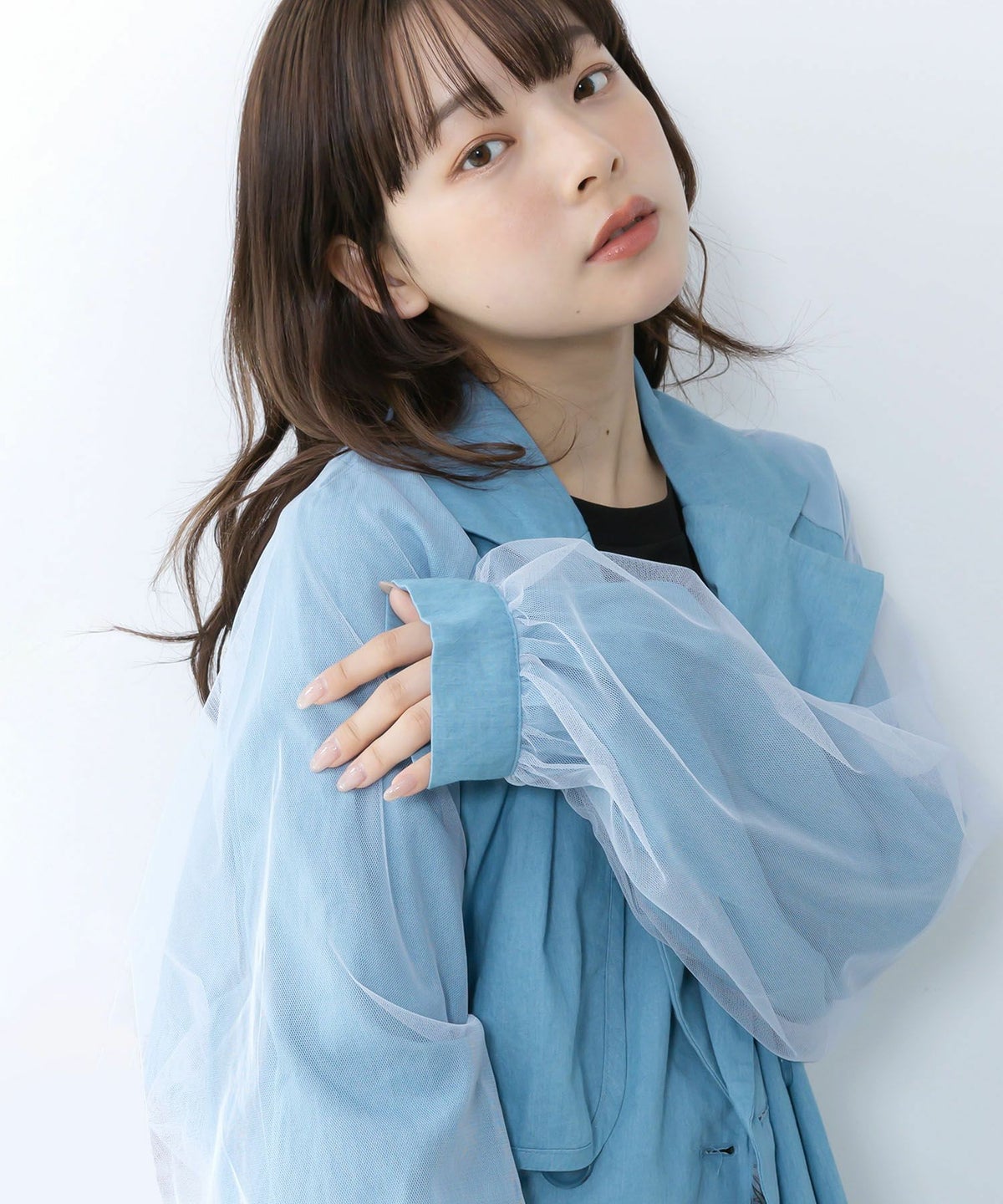 チュール重ね花刺繍ロングコート-17