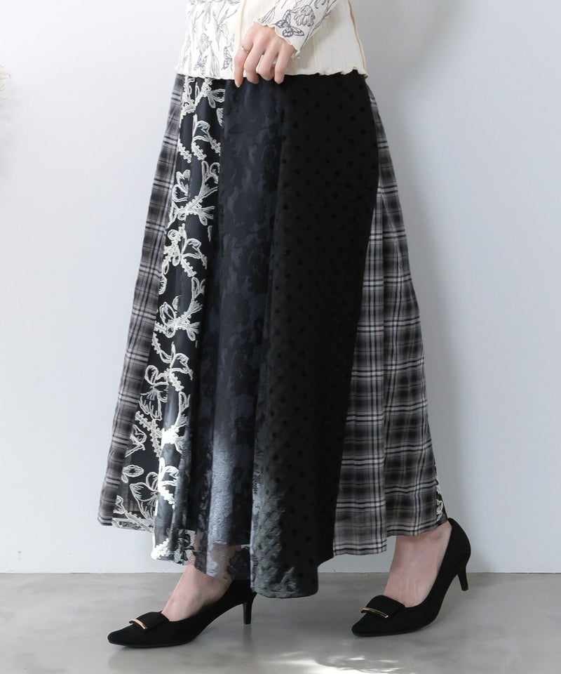 ドット×チェック×チュール×レース切替スカート-4