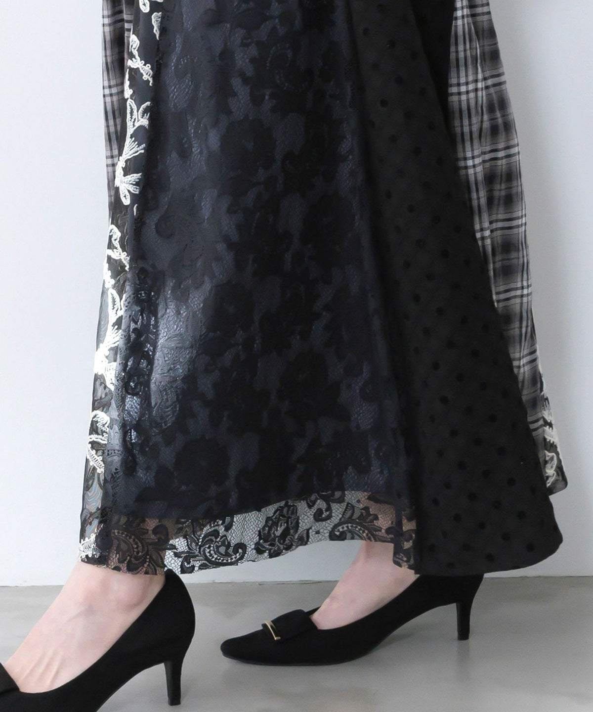 ドット×チェック×チュール×レース切替スカート-8