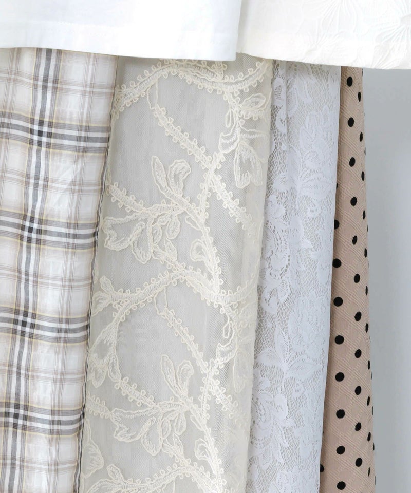 ドット×チェック×チュール×レース切替スカート-15