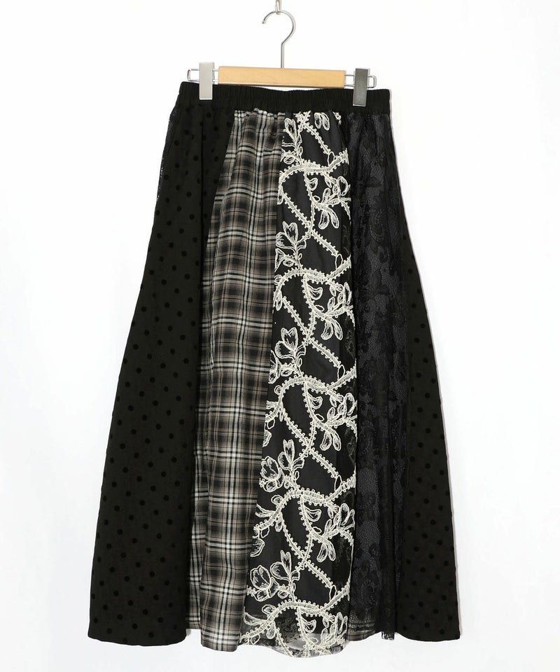 ドット×チェック×チュール×レース切替スカート-19