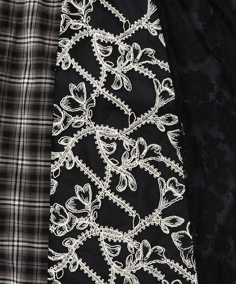 ドット×チェック×チュール×レース切替スカート-20