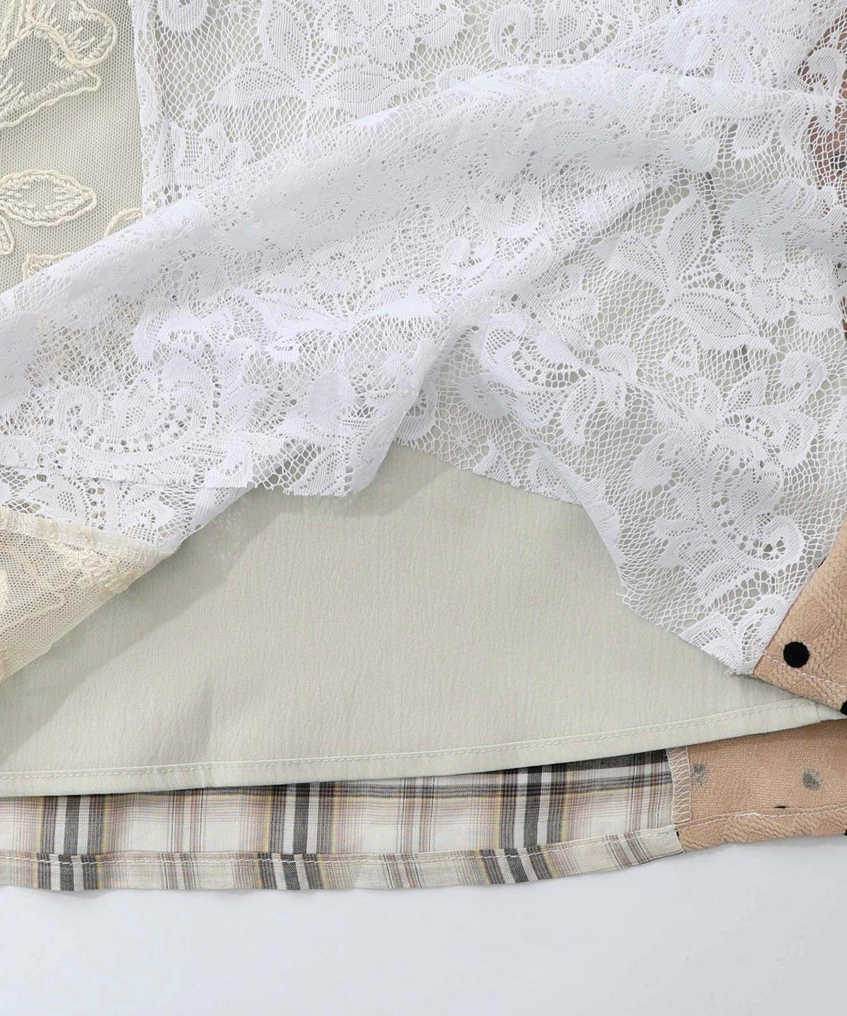 ドット×チェック×チュール×レース切替スカート-24