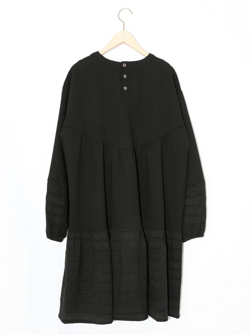 花蝶刺繍シャーリング生地ティアード風ワンピース-12