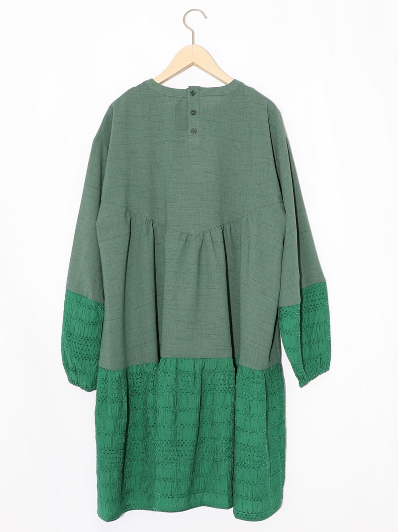 花蝶刺繍シャーリング生地ティアード風ワンピース-18