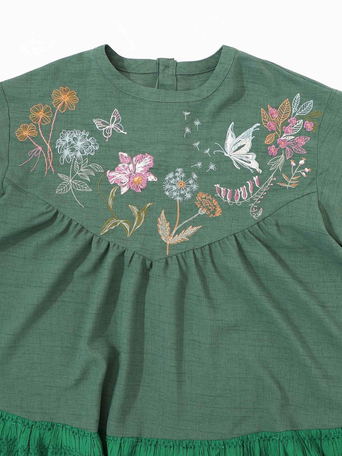 花蝶刺繍シャーリング生地ティアード風ワンピース-19