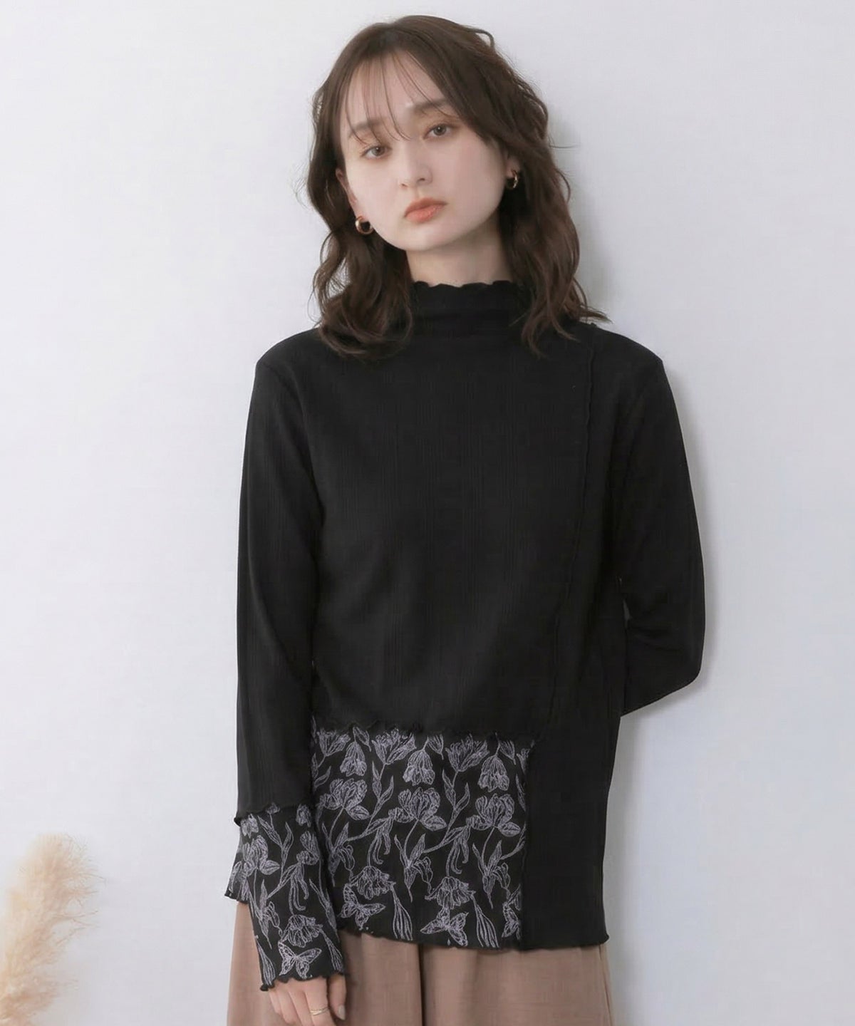 花蝶刺繍テレコ素材メロウ入りインナー-1