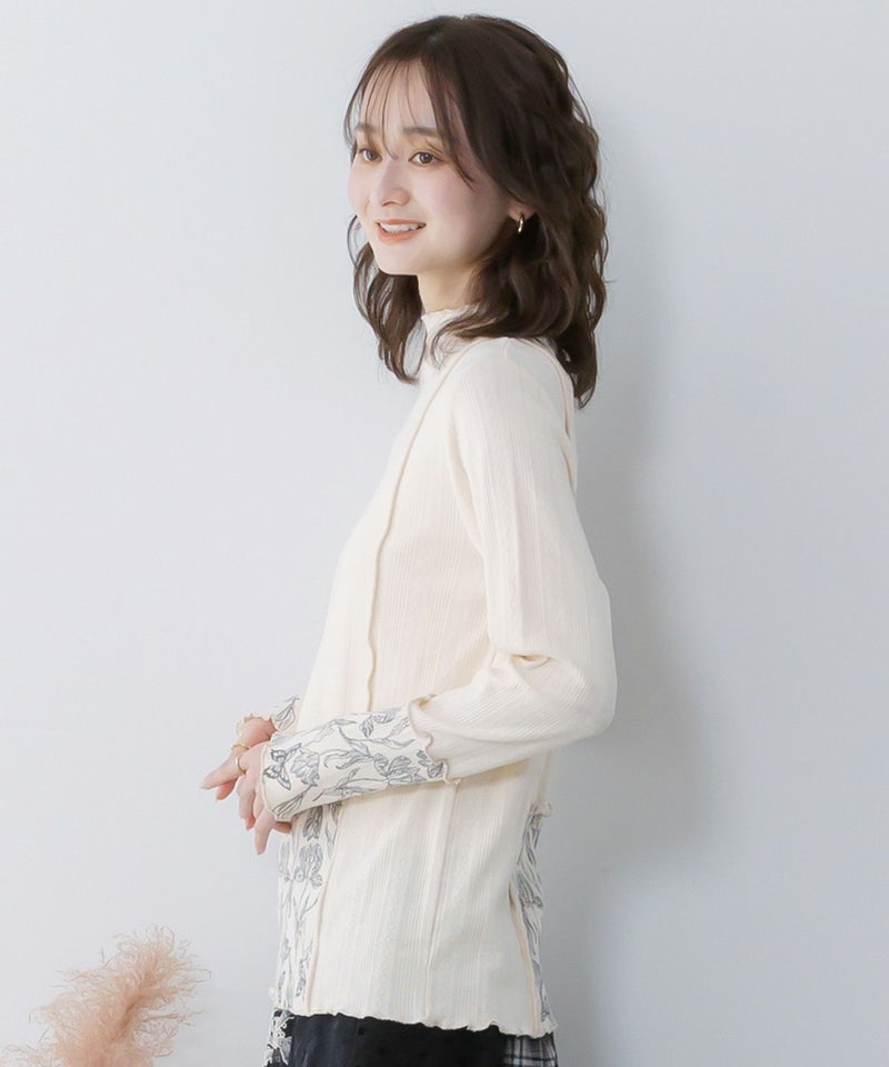 花蝶刺繍テレコ素材メロウ入りインナー-4