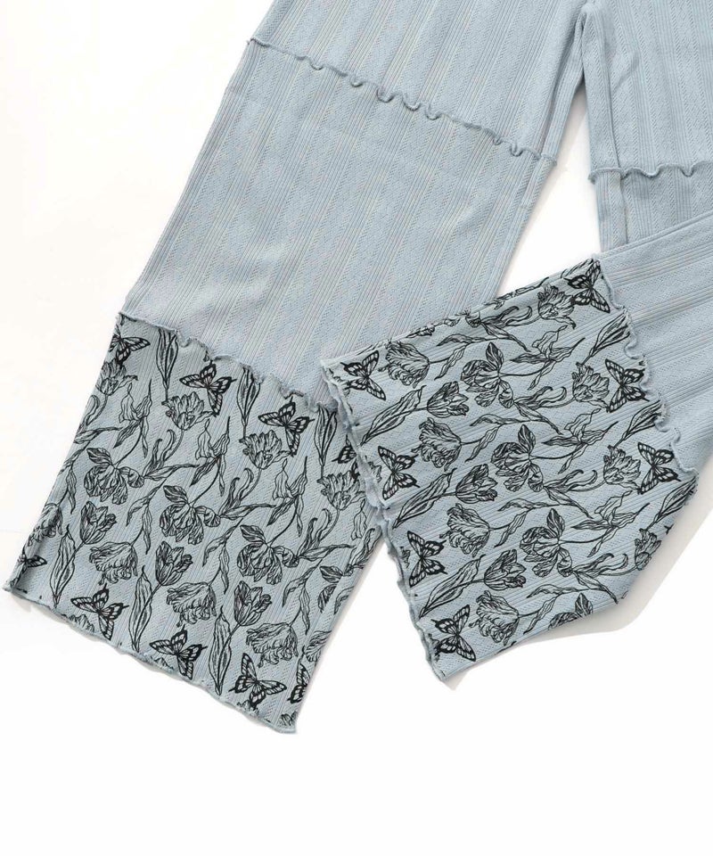 花蝶柄テレコ素材メロウ入りパンツ-15