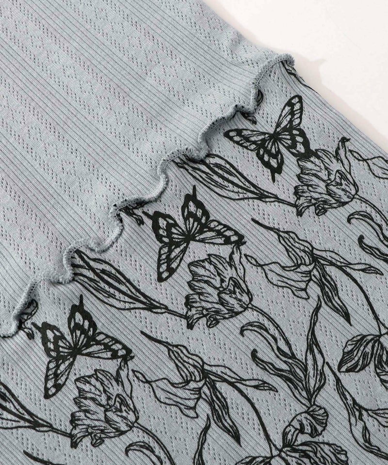 花蝶柄テレコ素材メロウ入りパンツ-16