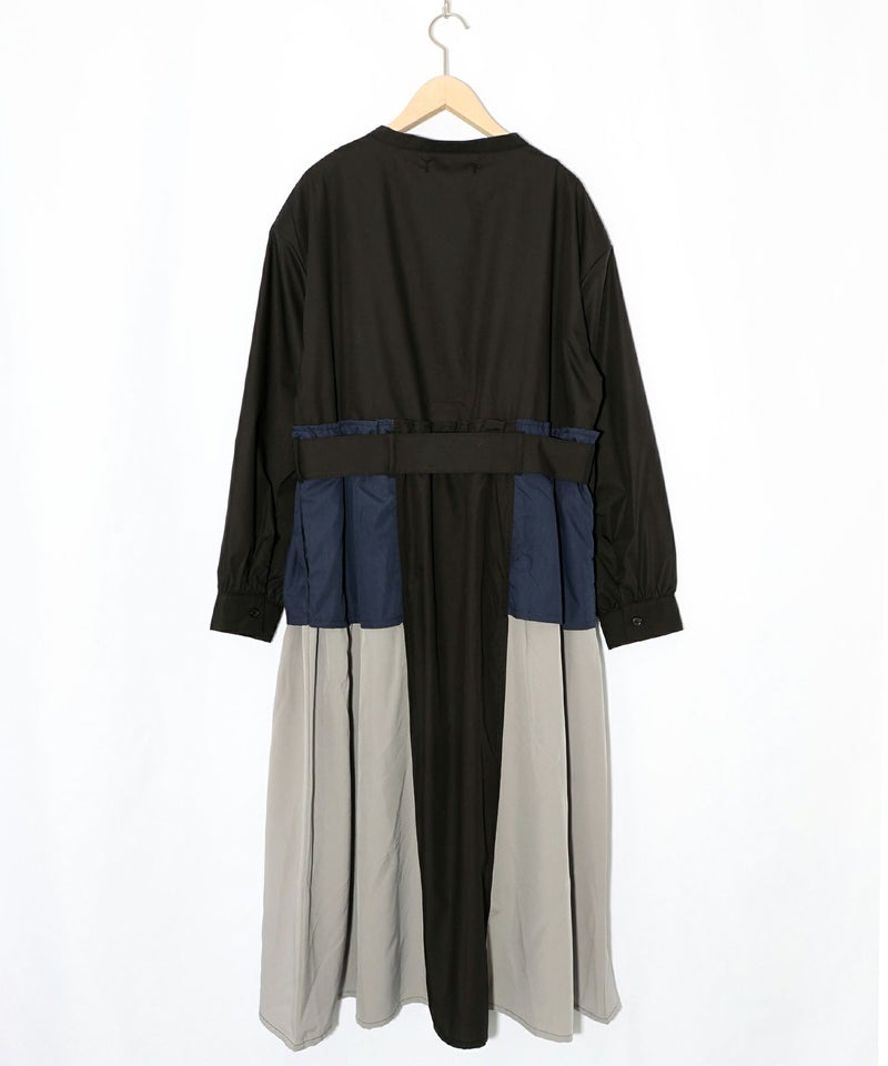 花刺繍トレンチコート風異素材切替ワンピース-15