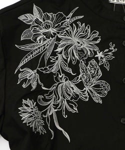 花刺繍トレンチコート風異素材切替ワンピース-16