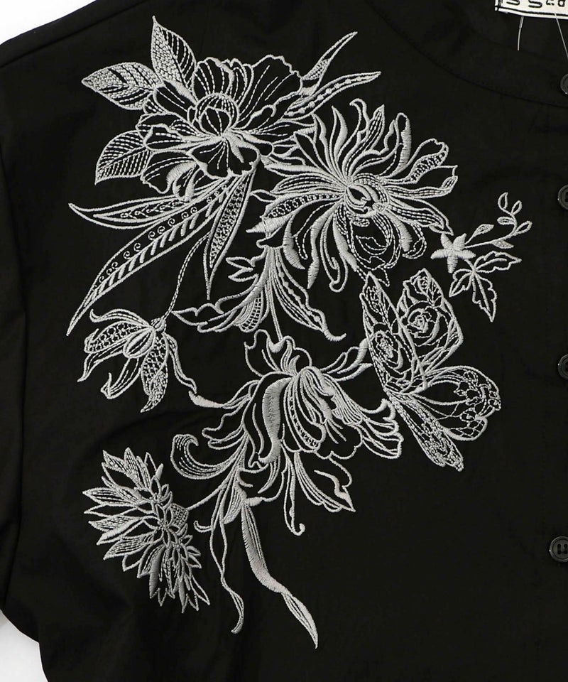 花刺繍トレンチコート風異素材切替ワンピース-16