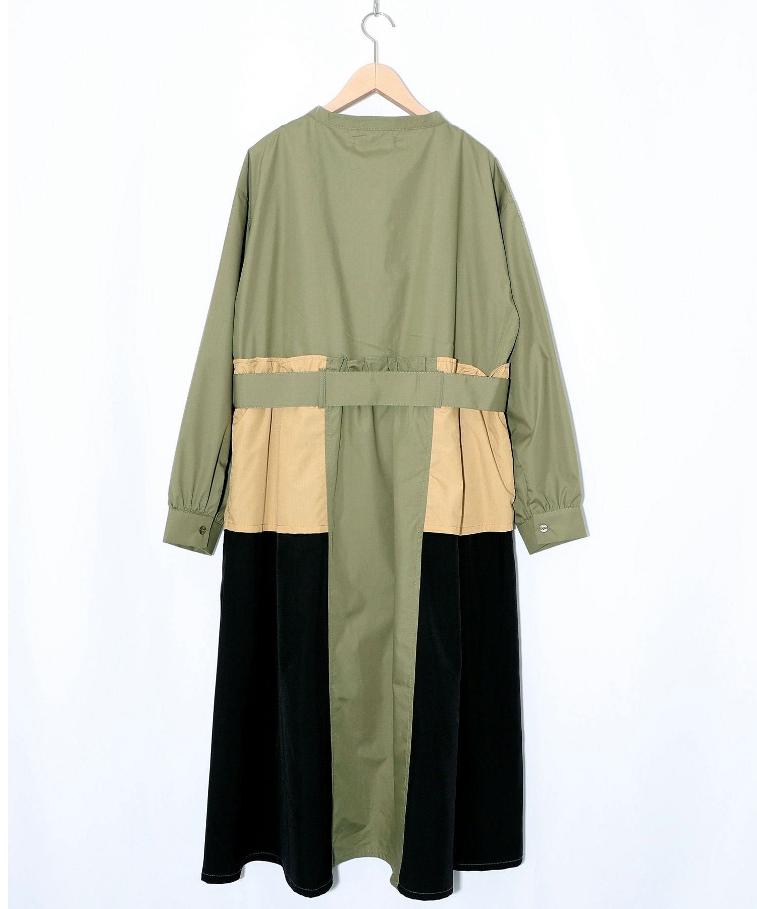 561201：花刺繍トレンチコート風 異素材切替ワンピースの通販-ScoLar