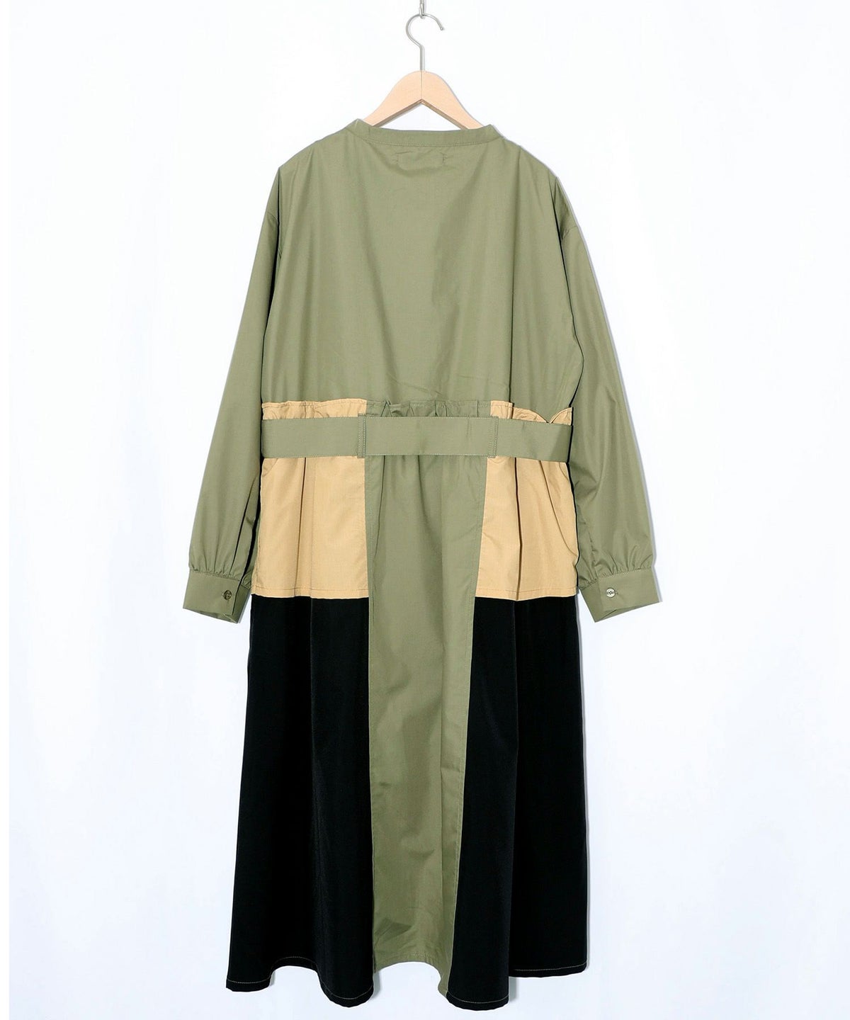 花刺繍トレンチコート風異素材切替ワンピース-18