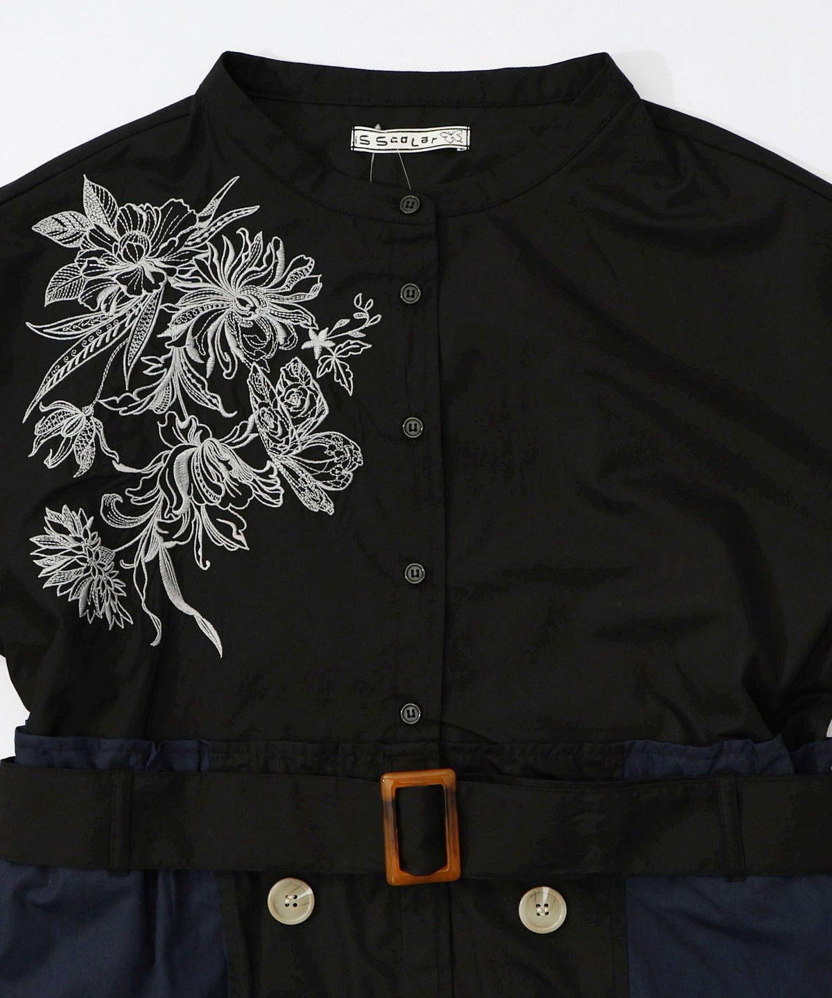 花刺繍トレンチコート風異素材切替ワンピース-20