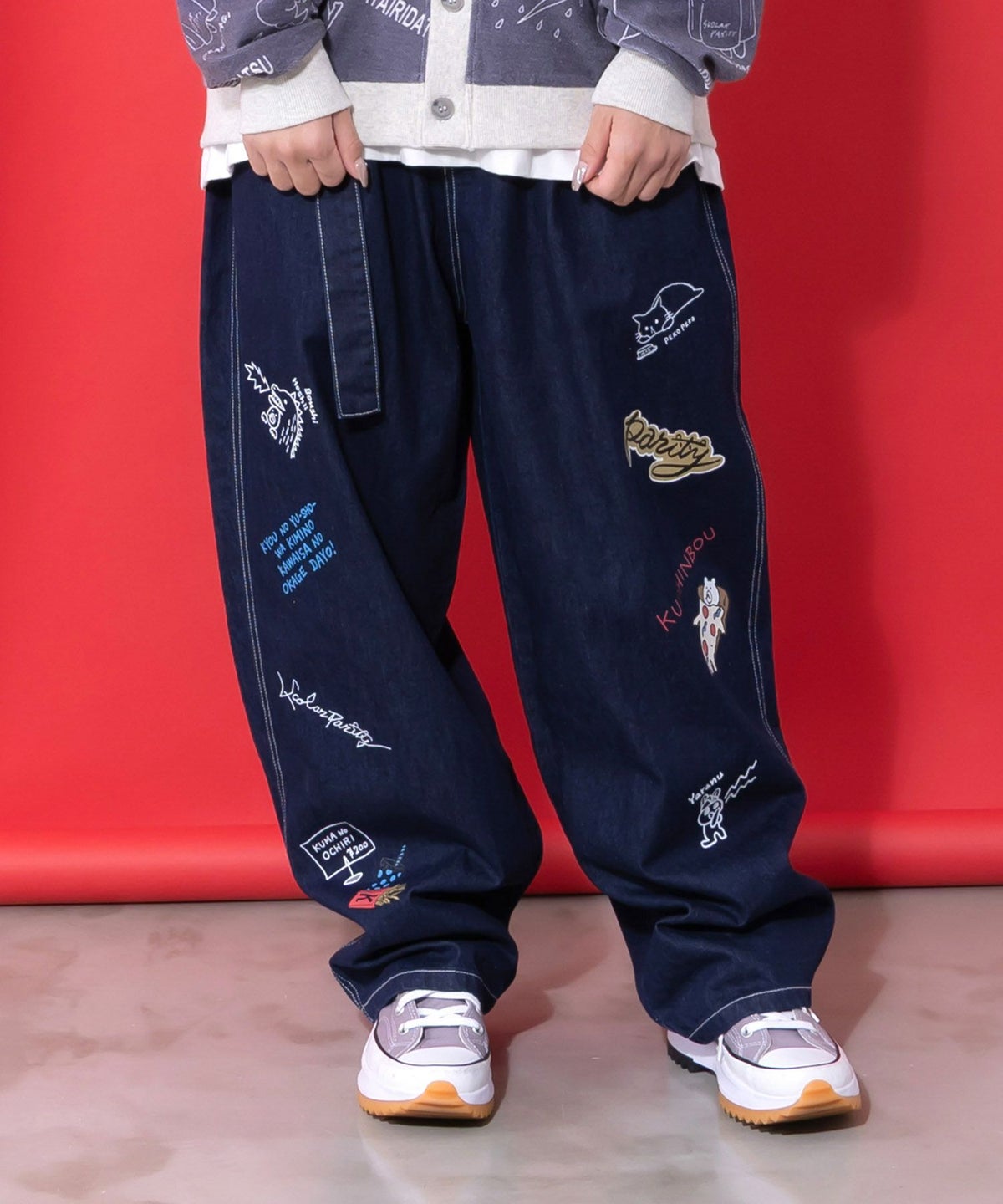 らくがき風ワッペンベルト付きパンツ-3