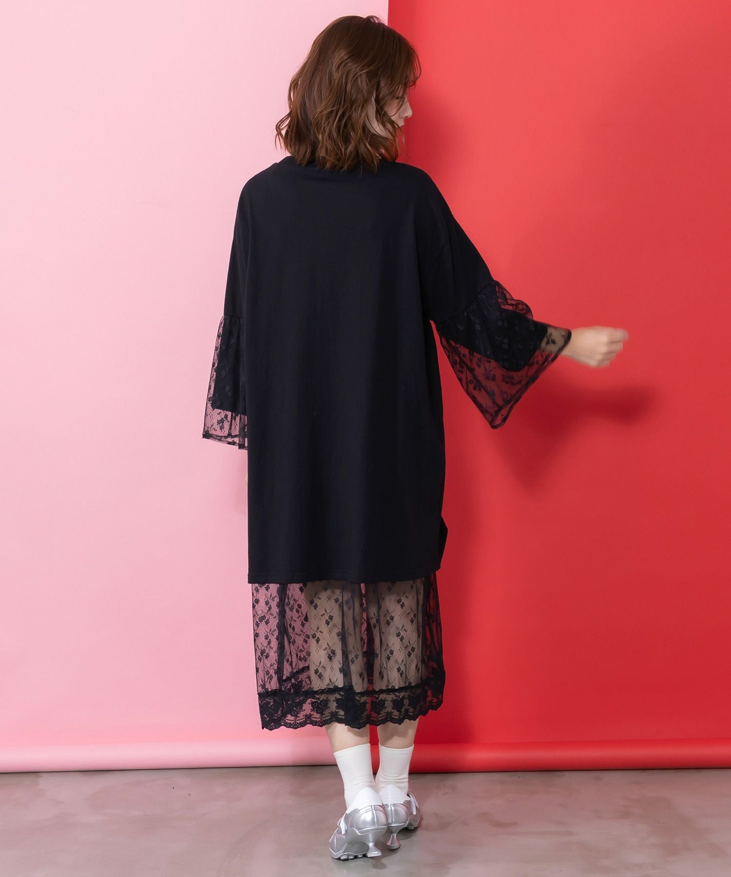 161620：アート柄レース切替チュニックの通販-ScoLar