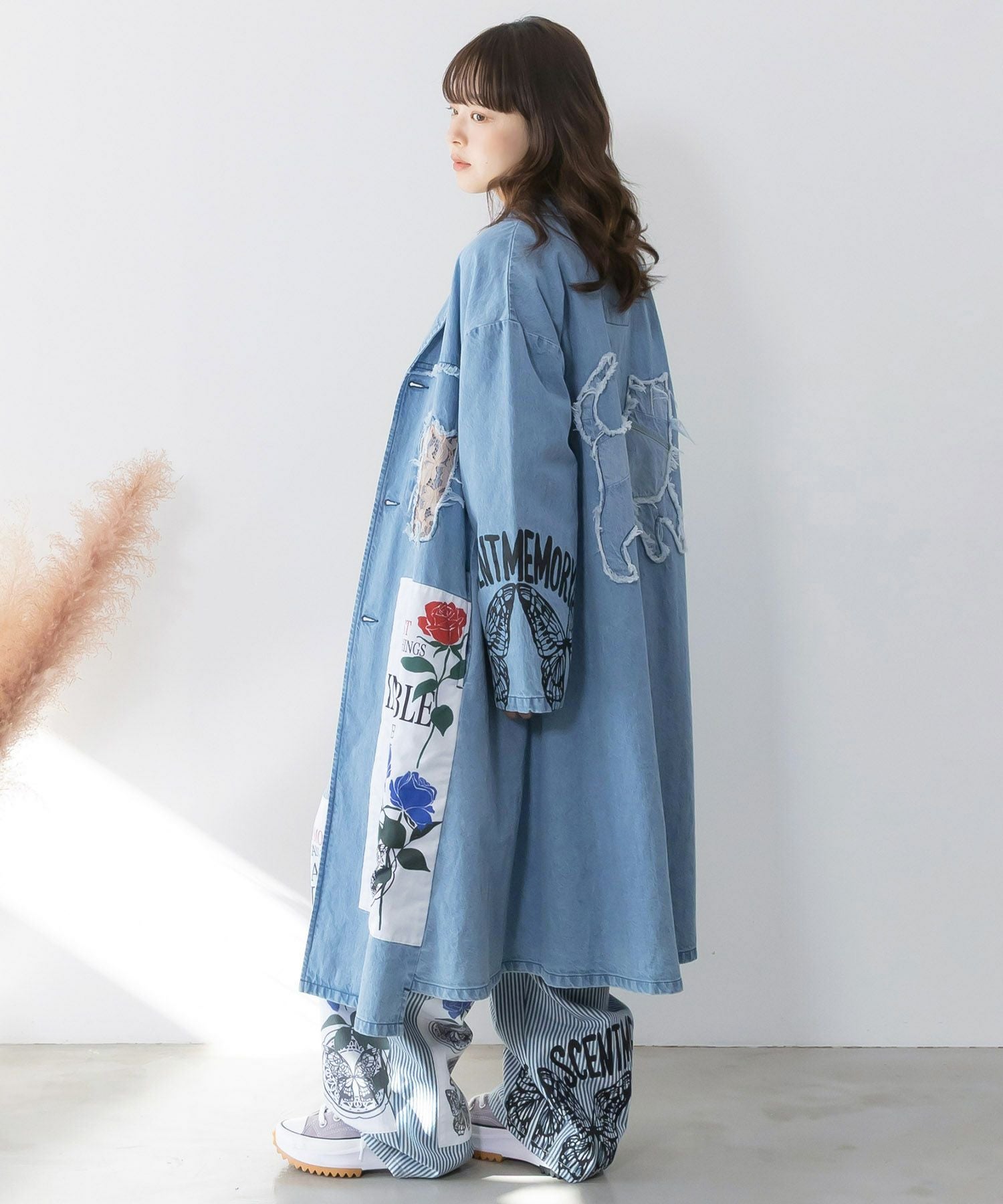 161608：アップリケ×刺繍デニムorツイルロングコートの通販-ScoLar