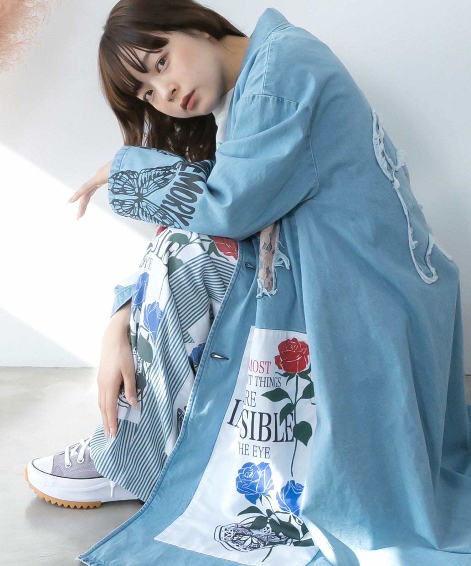 161608：アップリケ×刺繍デニムorツイルロングコートの通販-ScoLar