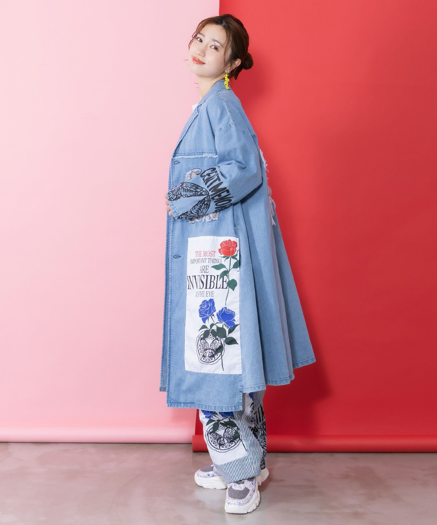 161608：アップリケ×刺繍デニムorツイルロングコートの通販-ScoLar