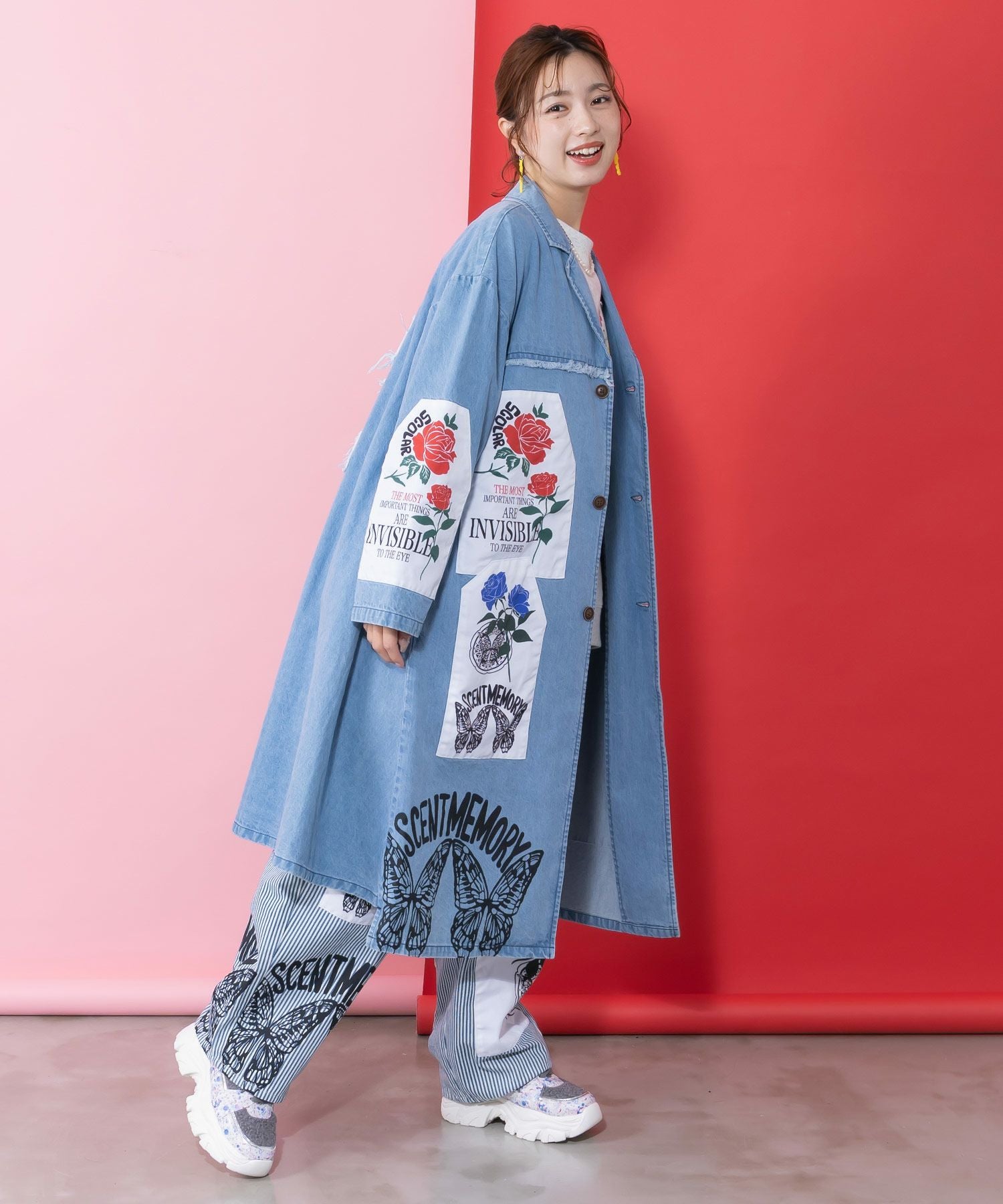 161608：アップリケ×刺繍デニムorツイルロングコートの通販-ScoLar