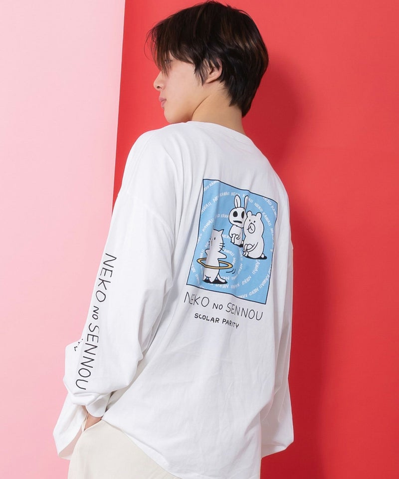 ネコの洗脳柄ロングスリーブTシャツ-1