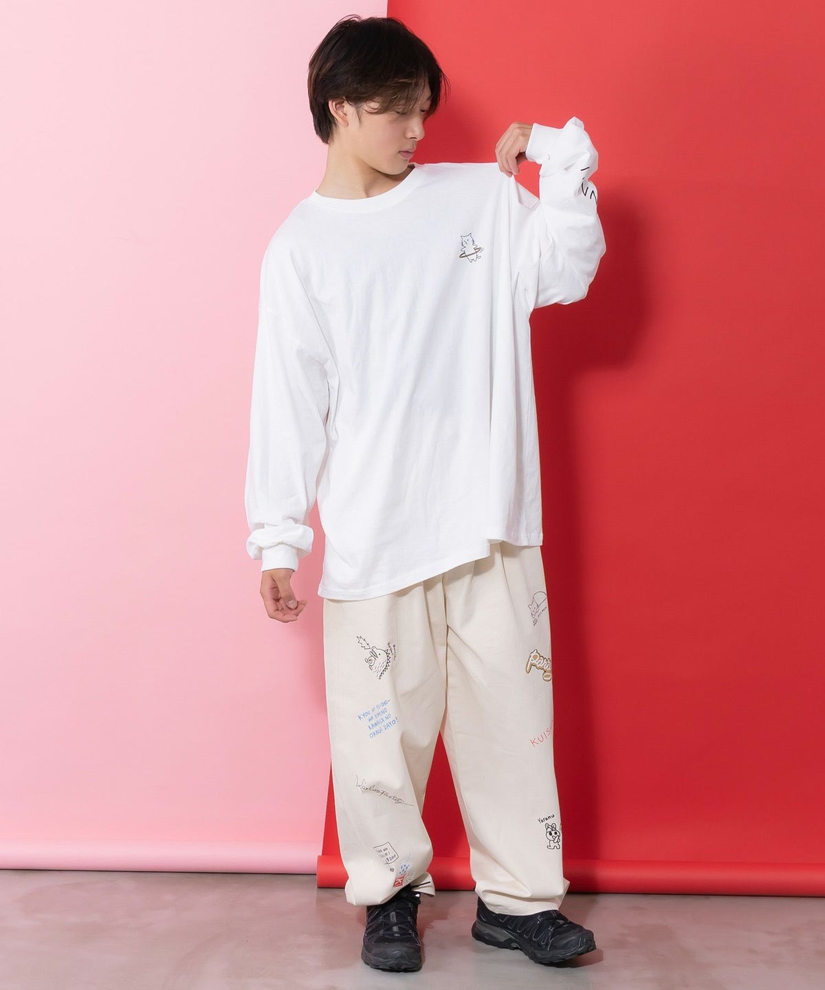 ネコの洗脳柄ロングスリーブTシャツ-3