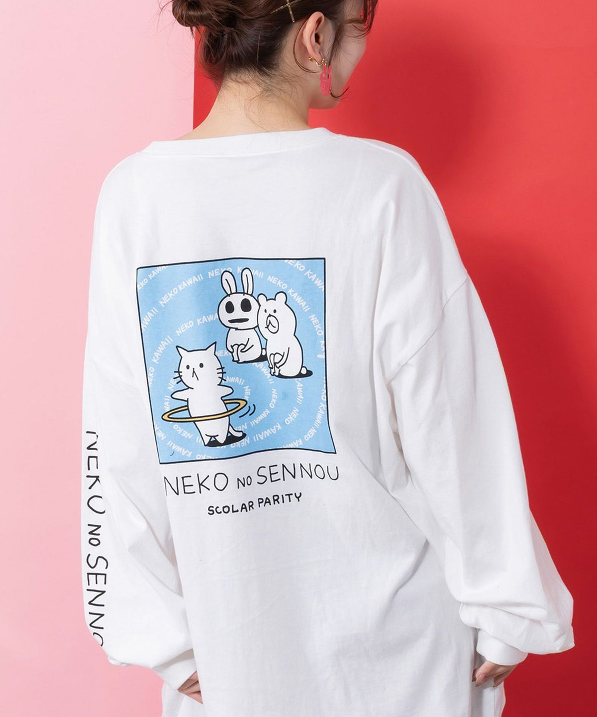 ネコの洗脳柄ロングスリーブTシャツ-13