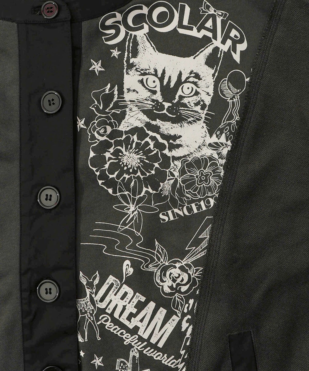 チョーク風柄裏毛×綿ツイル異素材切替カーディガン-12