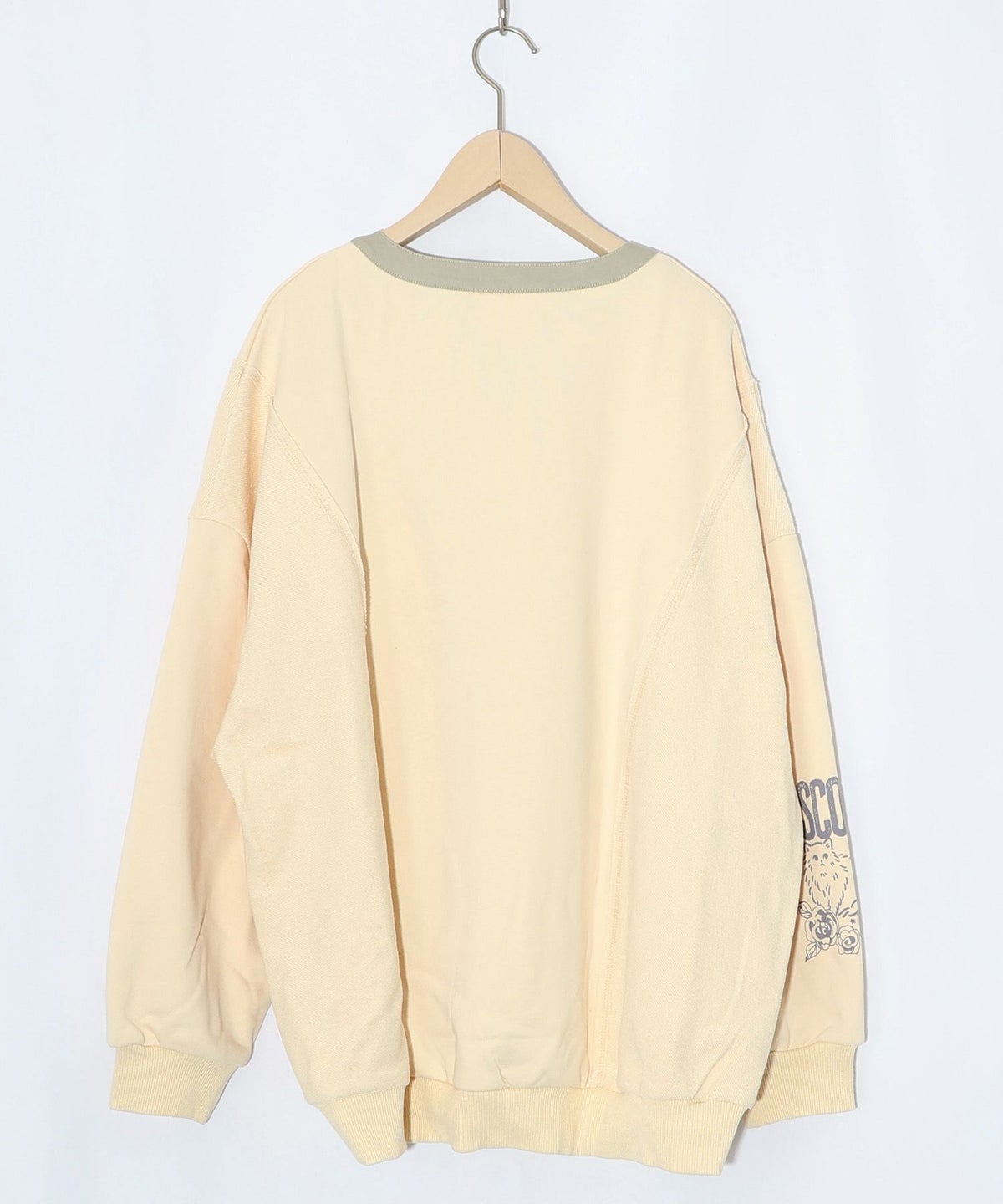 チョーク風柄裏毛×綿ツイル異素材切替カーディガン-14