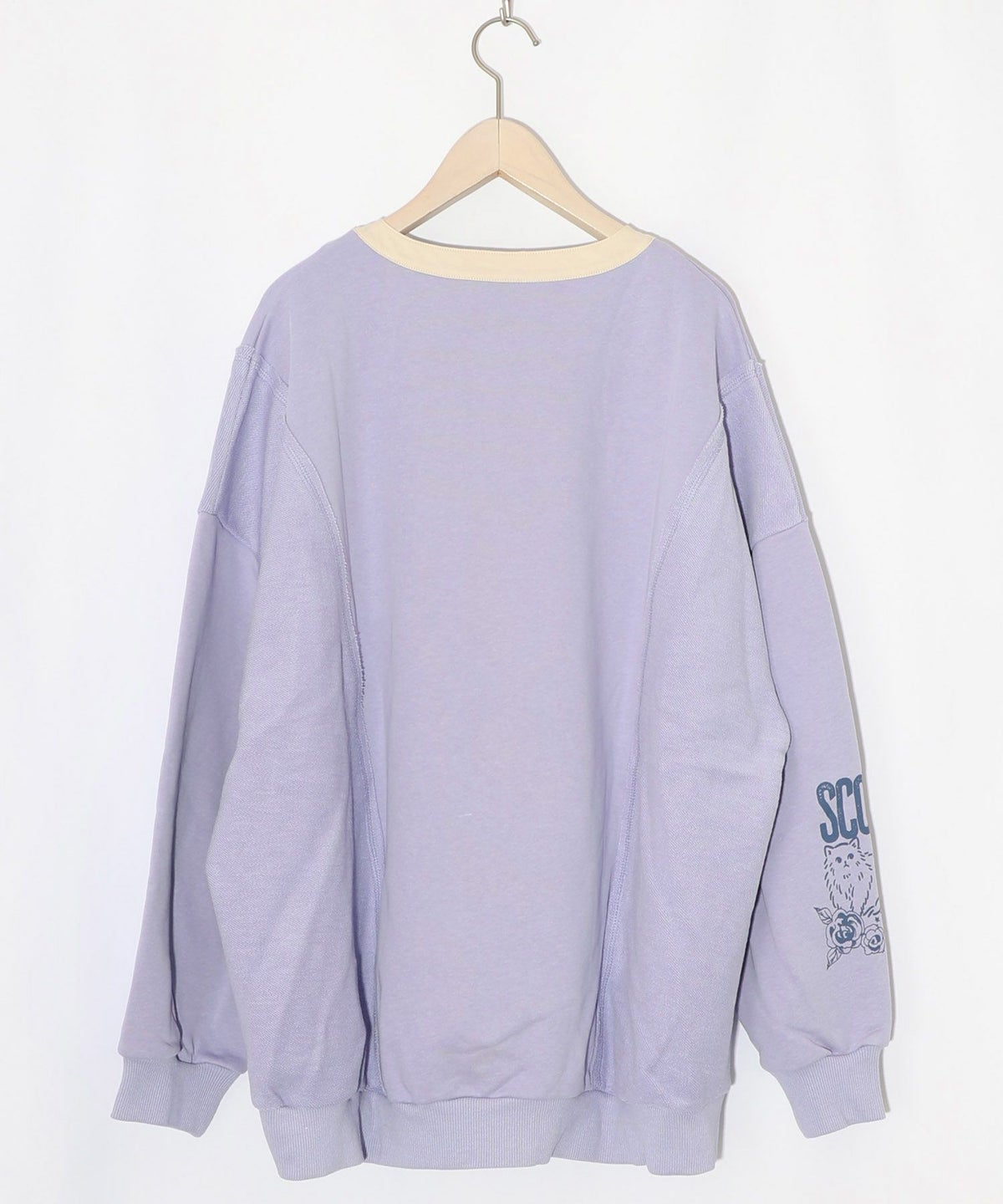 チョーク風柄裏毛×綿ツイル異素材切替カーディガン-17