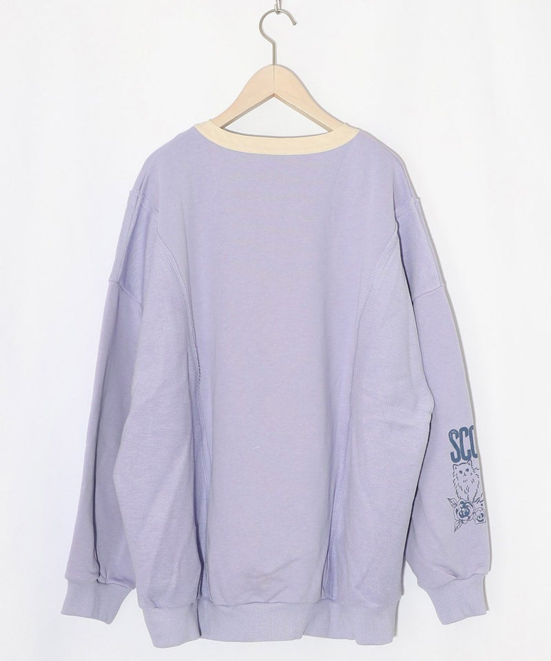 チョーク風柄裏毛×綿ツイル異素材切替カーディガン-17