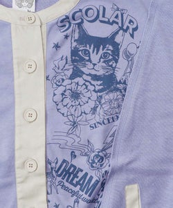 チョーク風柄裏毛×綿ツイル異素材切替カーディガン-18