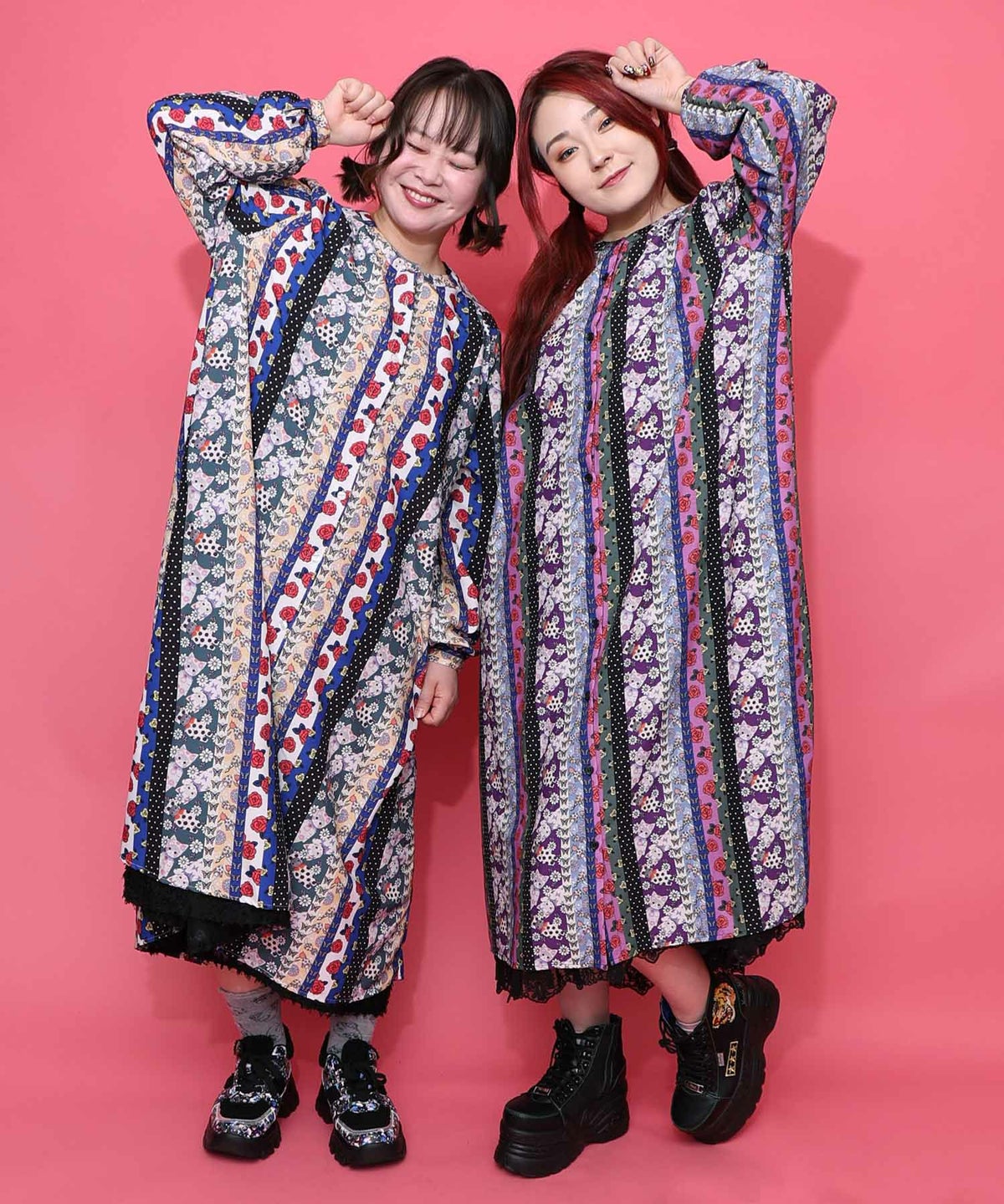 ストライプ総柄前開きシャツワンピース-1