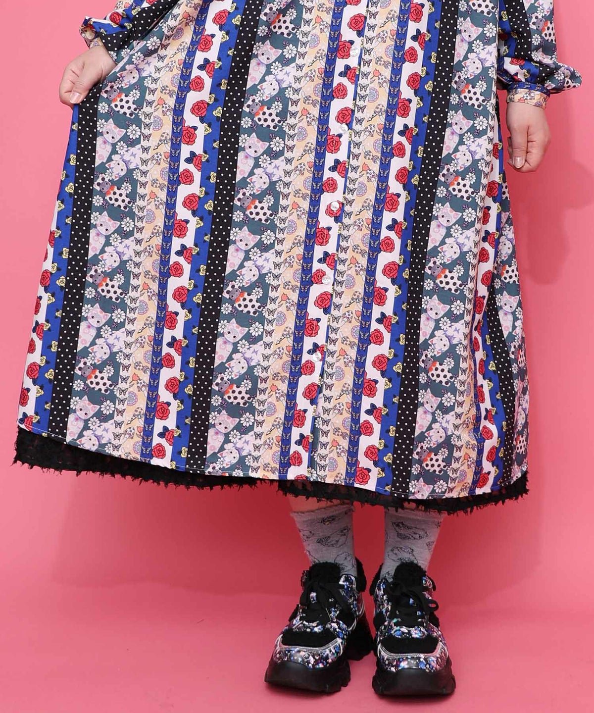 ストライプ総柄前開きシャツワンピース-14