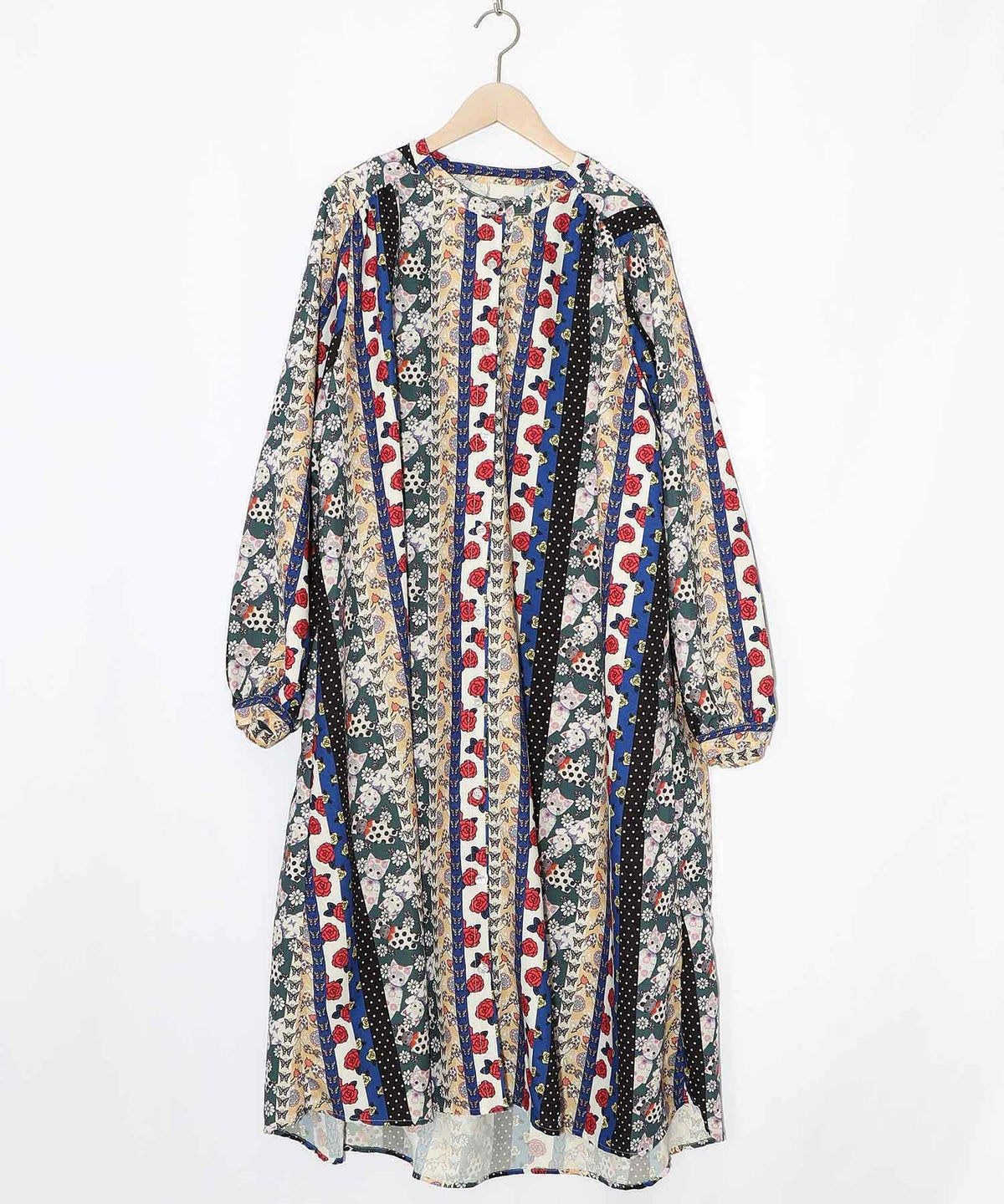 ストライプ総柄前開きシャツワンピース-16