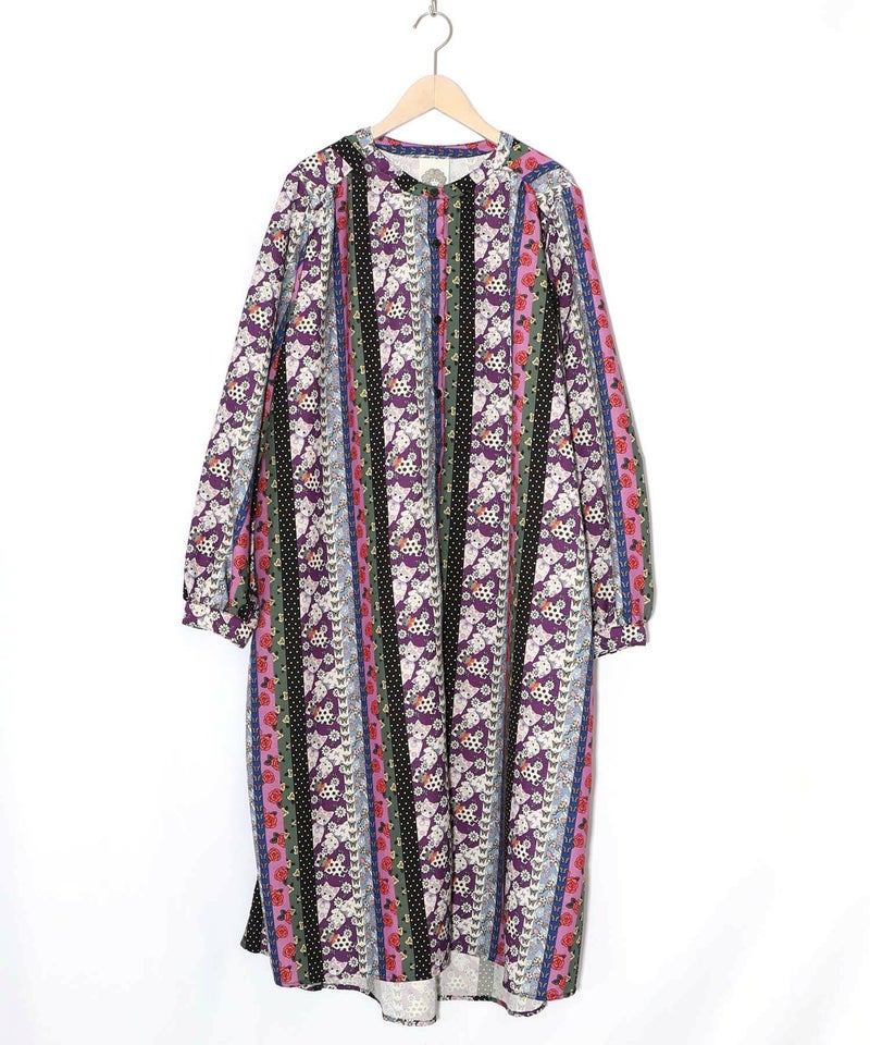 ストライプ総柄前開きシャツワンピース-18