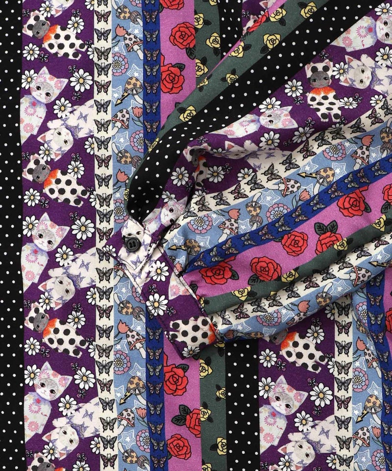 ストライプ総柄前開きシャツワンピース-22