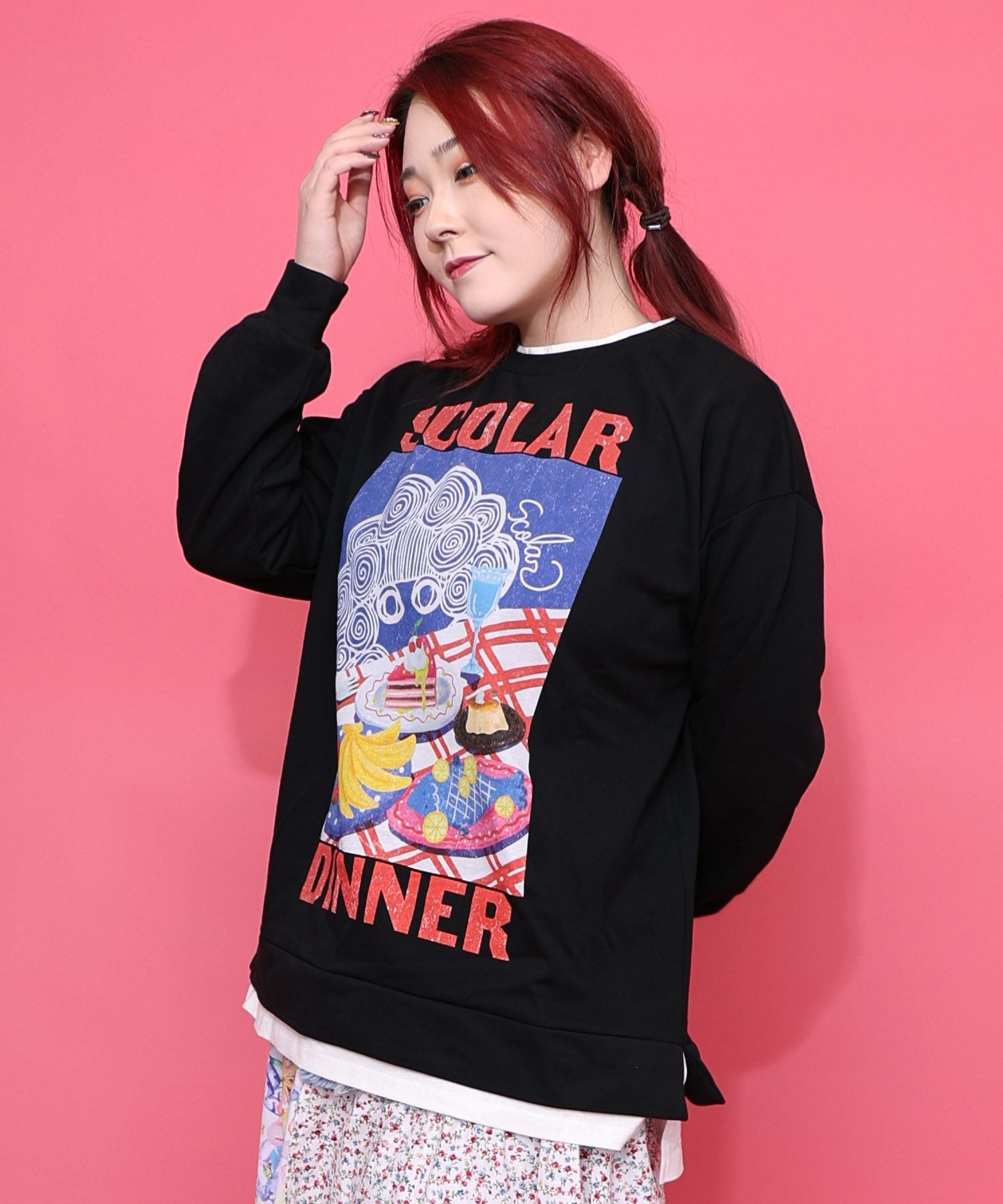 sara品です 161610：スカラーちゃんの夕食柄レイヤード風配色プルオーバーの通販