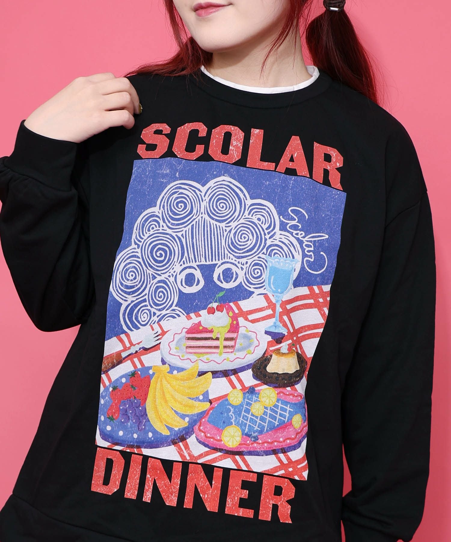 161610：スカラーちゃんの夕食柄レイヤード風配色プルオーバーの通販