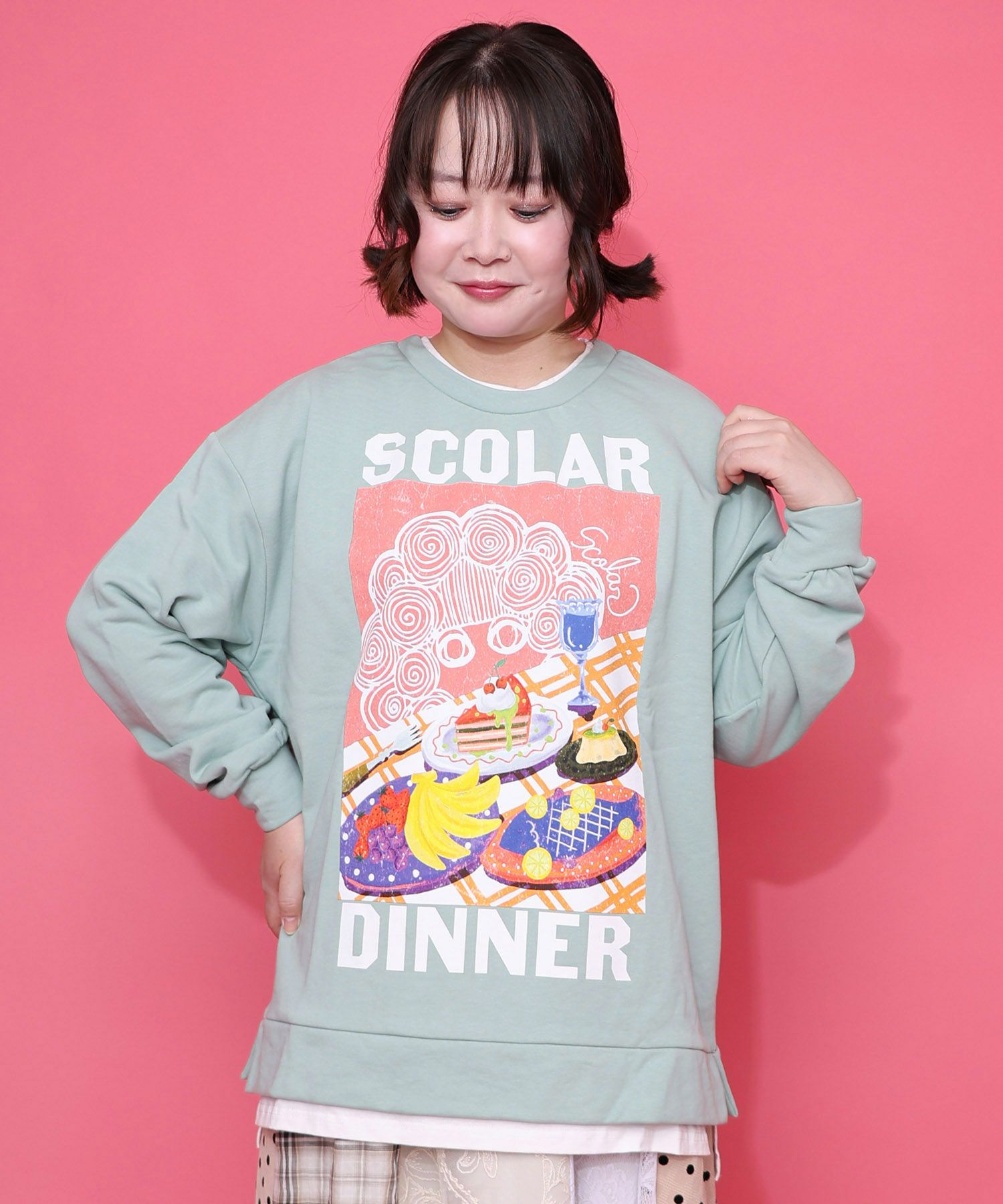 161610：スカラーちゃんの夕食柄レイヤード風配色プルオーバーの通販