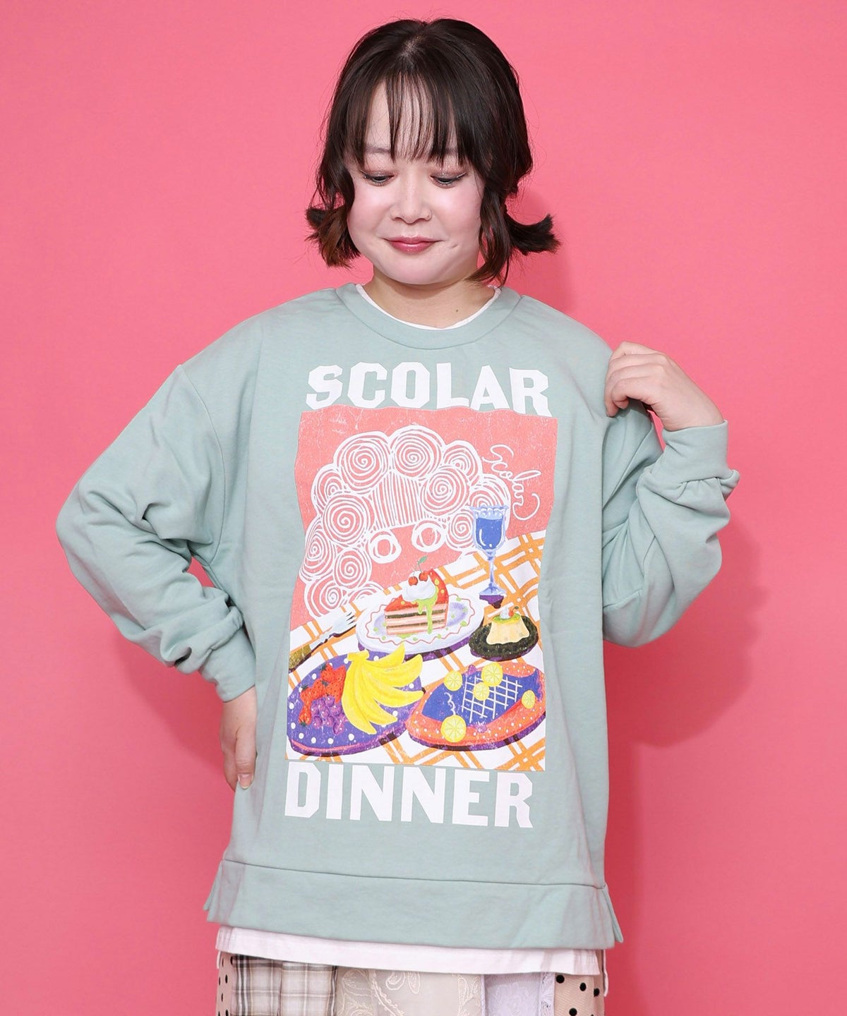 スカラーちゃんの夕食柄レイヤード風配色プルオーバー-10